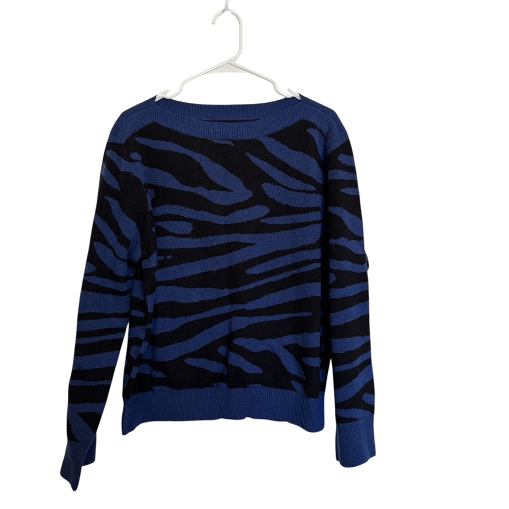 LOFT Women's Sweater, Size XXL, Blue, Black Animal Print, Zebra